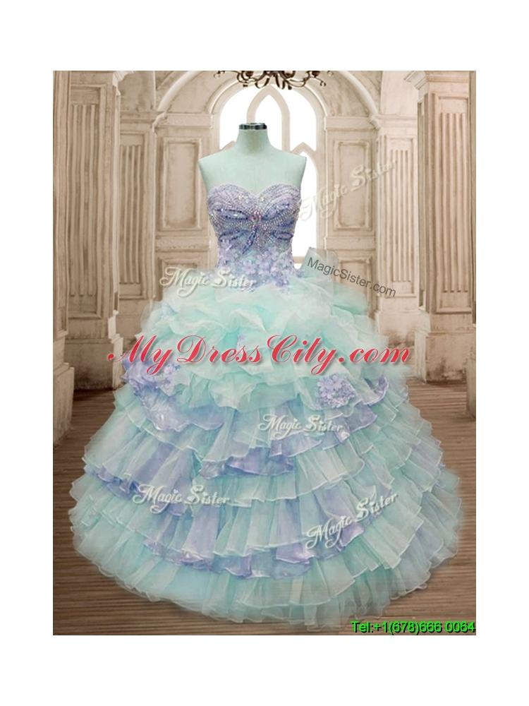 Hot Sale Ruffled Layers and Applique Quinceanera Dress with Big Puffy