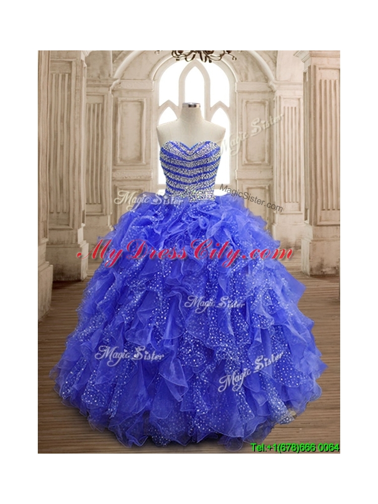 Latest Beaded and Ruffled Organza Quinceanera Dress with Really Puffy