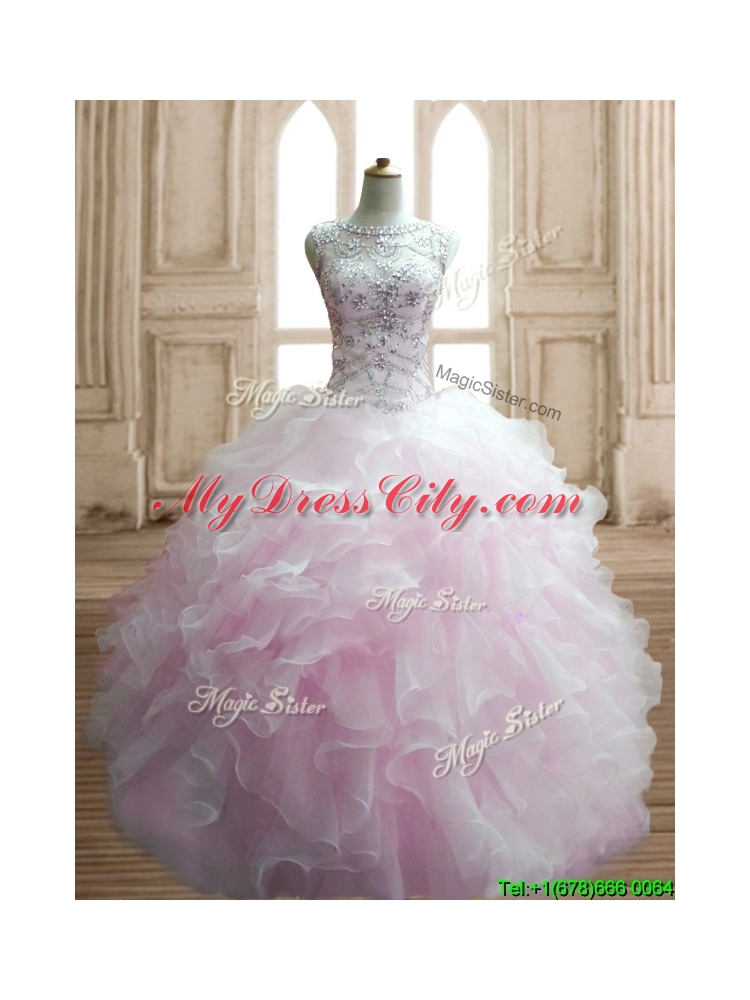 Lovely Beaded and Ruffled Scoop Quinceanera Dress in Light Pink