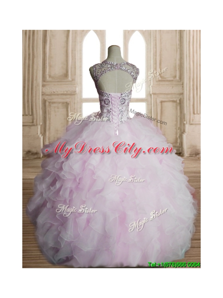 Lovely Beaded and Ruffled Scoop Quinceanera Dress in Light Pink