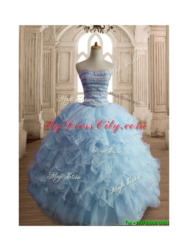 Lovely Light Blue Big Puffy Quinceanera Dress with Beading and Ruffles