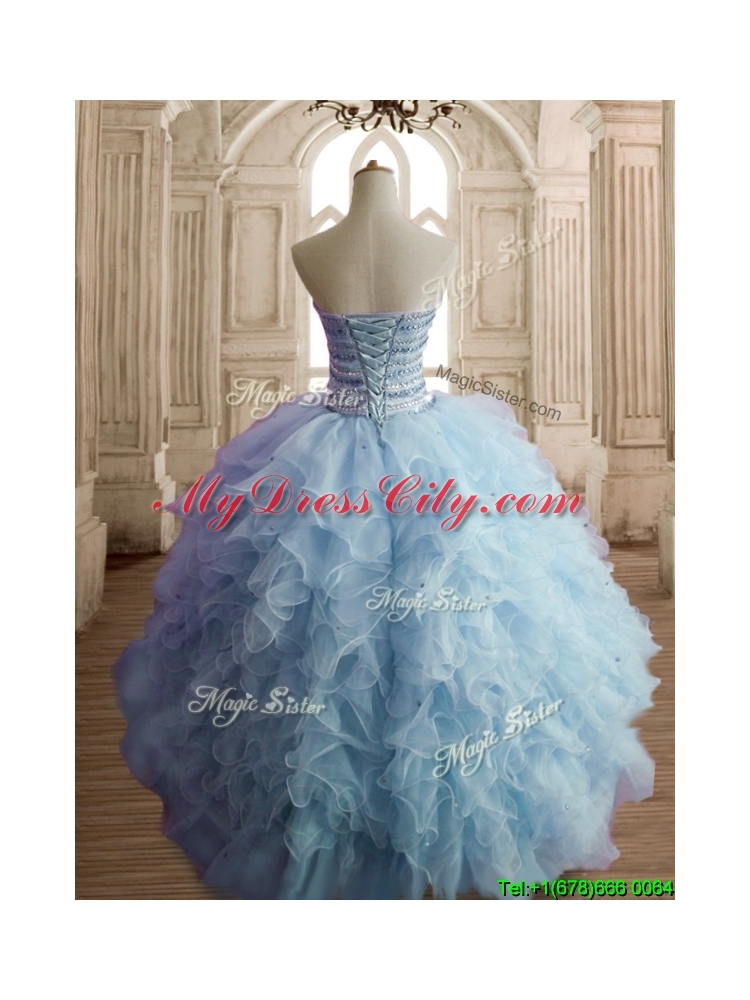 Lovely Light Blue Big Puffy Quinceanera Dress with Beading and Ruffles