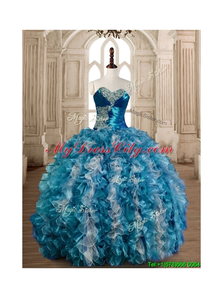 Luxurious Beaded Bust and Ruffled Sweet 16 Dress in Organza