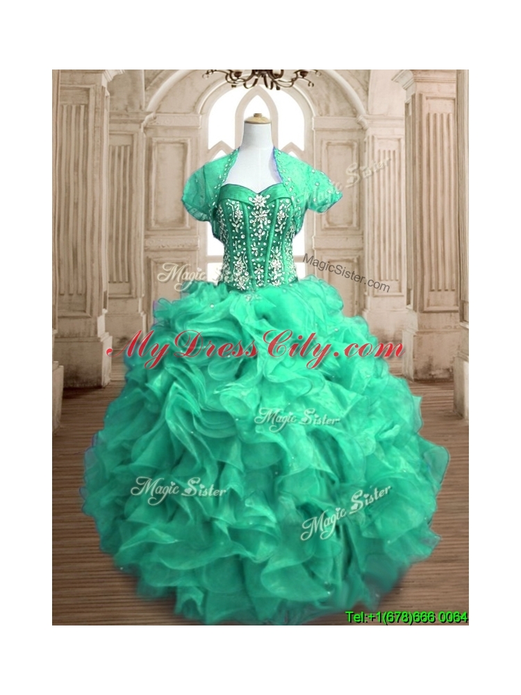 Perfect Beaded and Ruffled Sweet 16 Dress in Spring Green