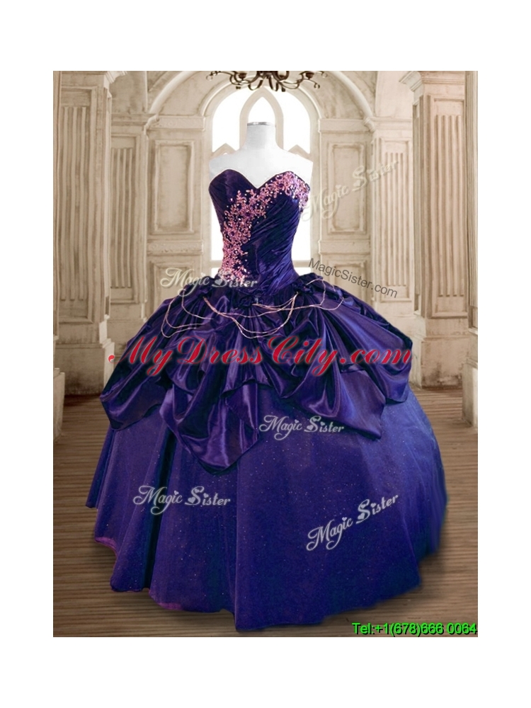 Popular Beaded and Ruffled Taffeta Sweet 16 Dress in Purple