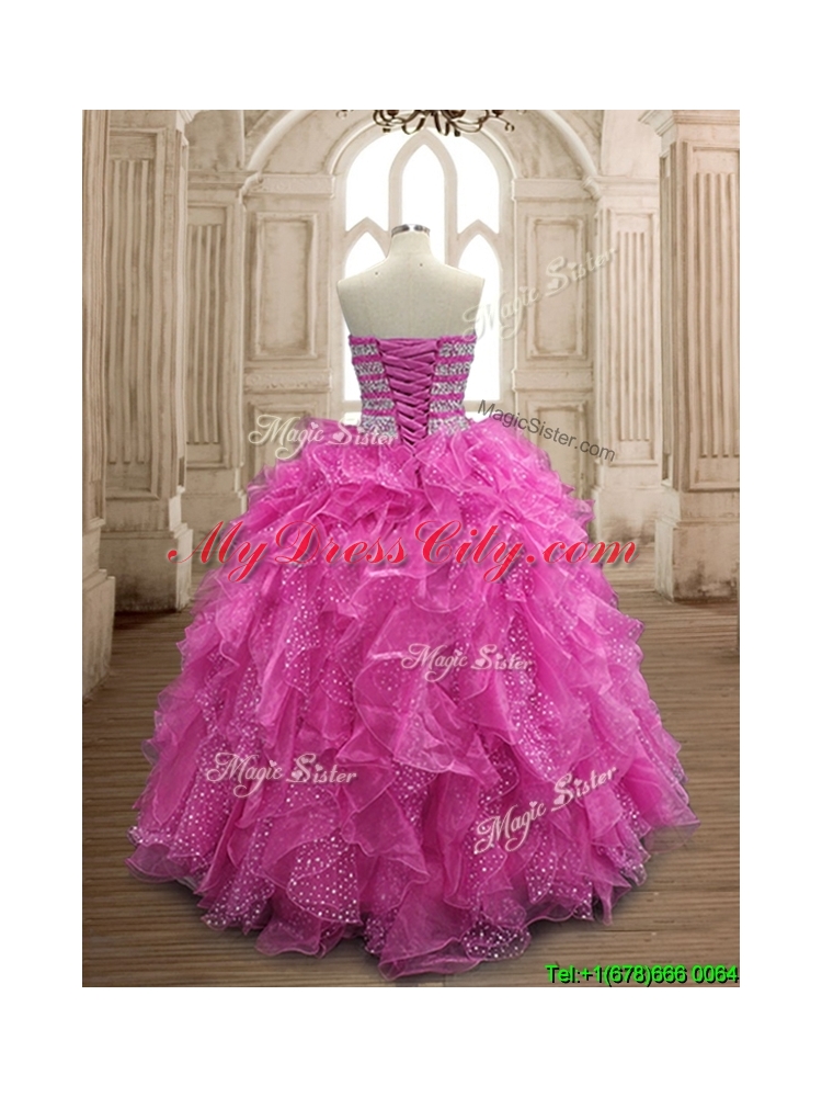 Unique Fuchsia Big Puffy Quinceanera Dress with Beading and Ruffles