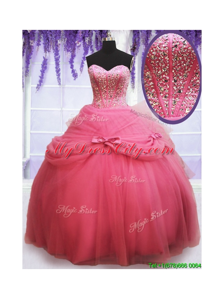 2017 Perfect Tulle Watermelon Red Quinceanera Dress with Beading and Bowknot