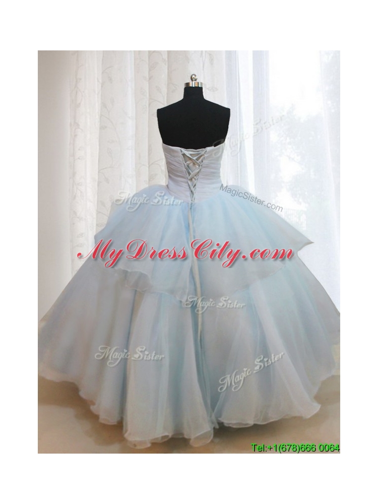 Strapless Light Blue Quinceanera Dress with Appliques and Handmade Flowers