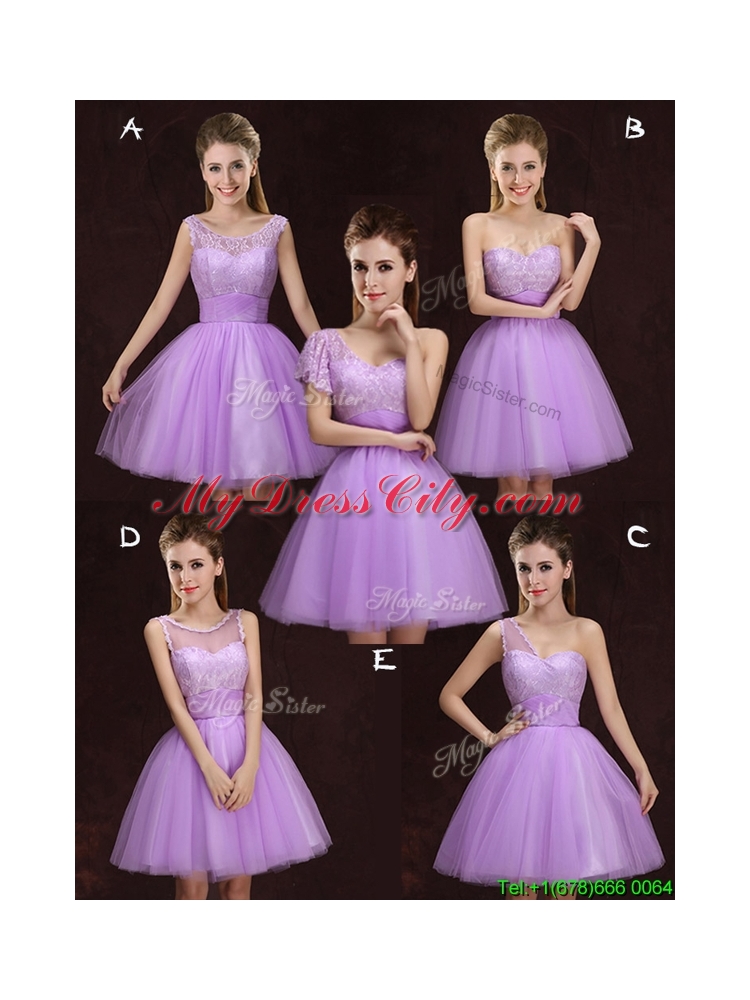 Sweet Tulle Lilac One Shoulder Dama Dress with Short Sleeve