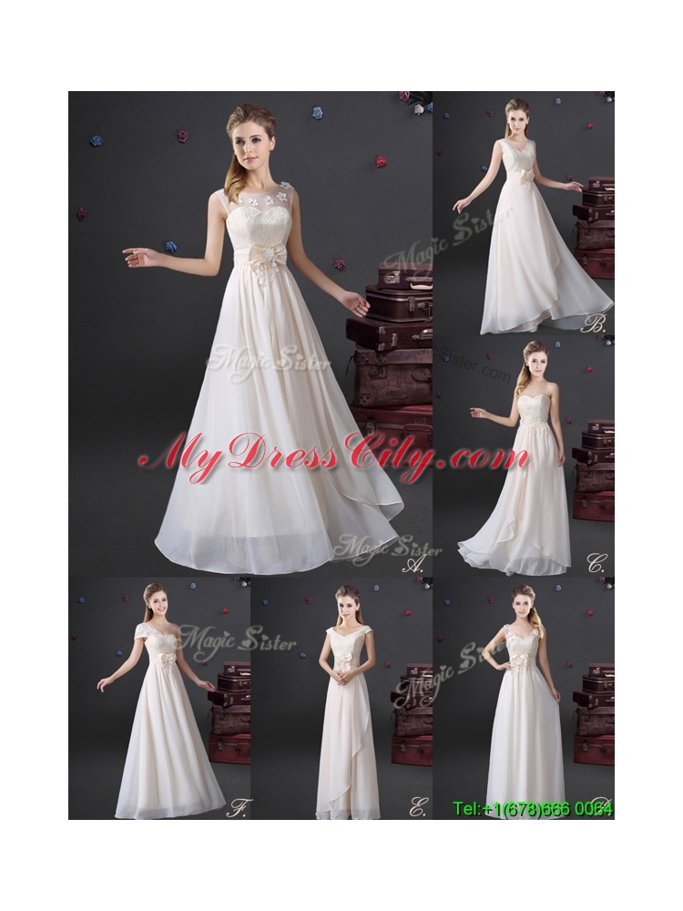 2017 New Style V Neck Laced and Bowknot Chiffon Dama Dress in White