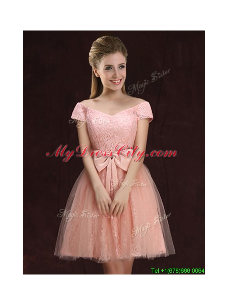 2017 Wonderful A Line Pink Short Dama Dress in Lace and Tulle