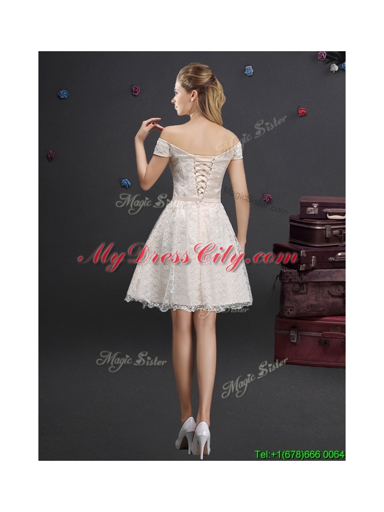 Pretty Applique and Laced Champagne Prom Dress in Knee Length