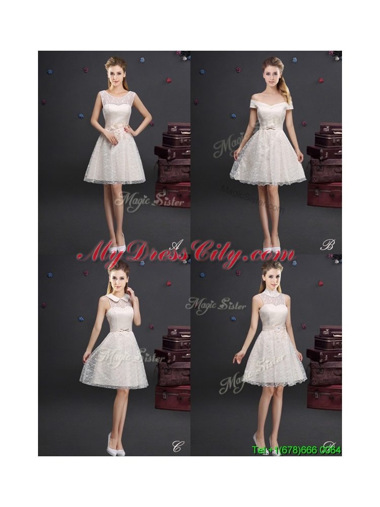 Pretty Applique and Laced Champagne Prom Dress in Knee Length