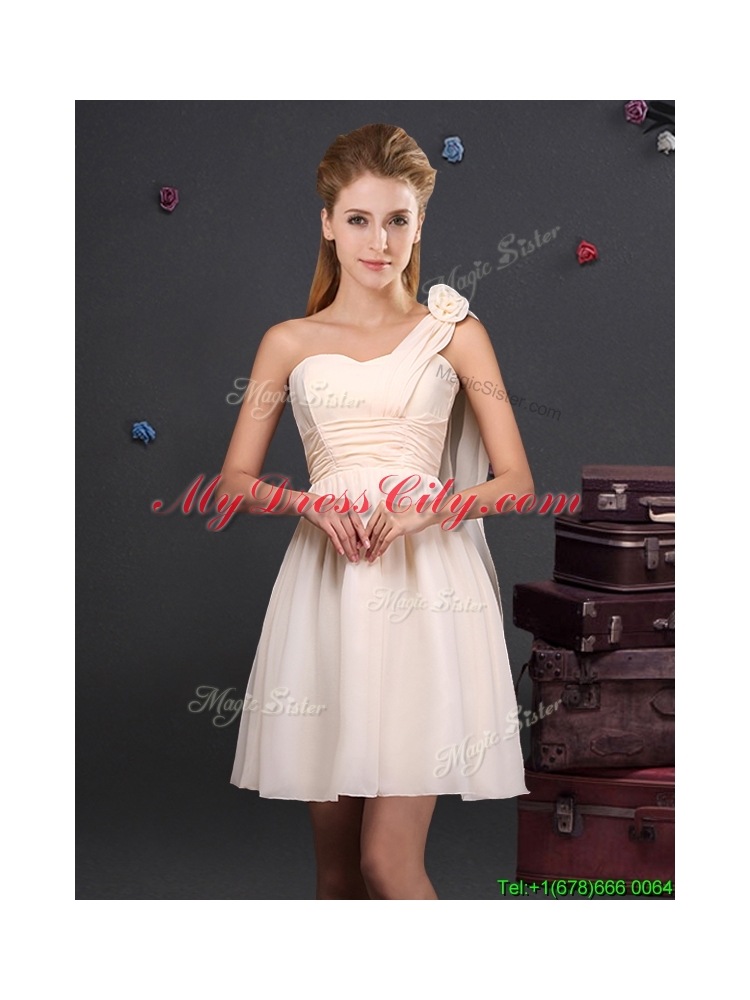 Sweet Handmade Flower and Ruched Prom Dress with One Shoulder