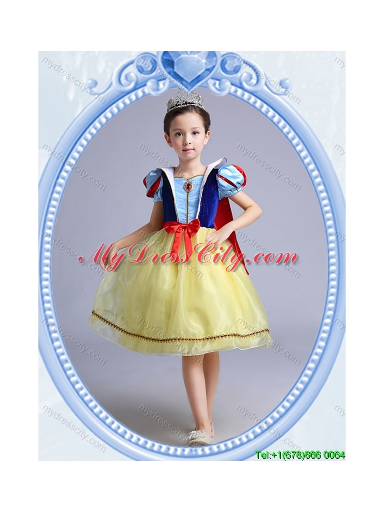 Halloween Sweet Short Sleeves Yellow Bowknot Little Girl Pageant Dress in Organza