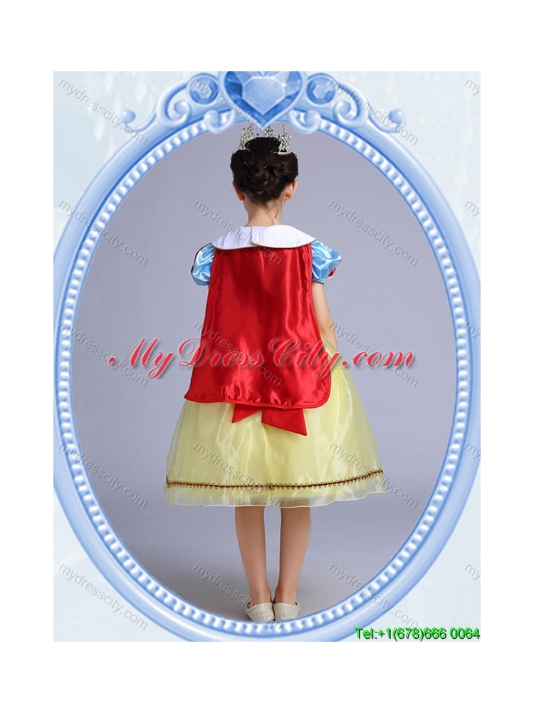 Halloween Sweet Short Sleeves Yellow Bowknot Little Girl Pageant Dress in Organza