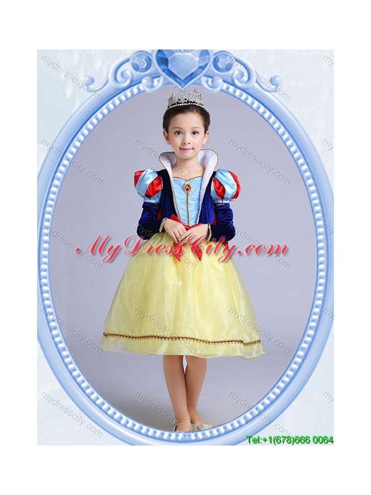 Halloween Sweet Short Sleeves Yellow Bowknot Little Girl Pageant Dress in Organza