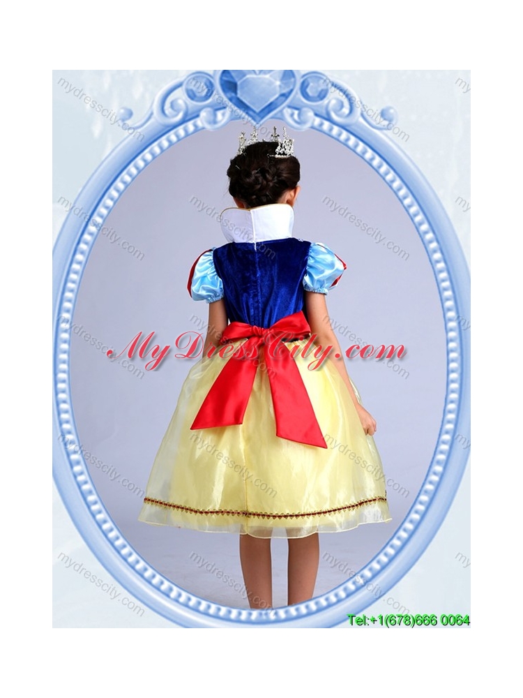 Halloween Sweet Short Sleeves Yellow Bowknot Little Girl Pageant Dress in Organza