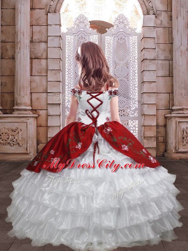 New Style White And Red Sleeveless Taffeta Lace Up Kids Formal Wear for Quinceanera and Wedding Party