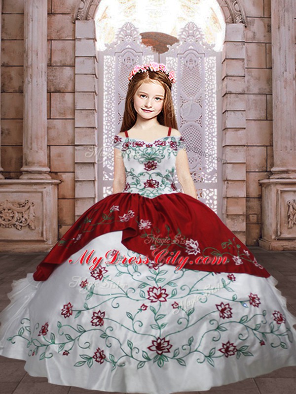 New Style White And Red Sleeveless Taffeta Lace Up Kids Formal Wear for Quinceanera and Wedding Party