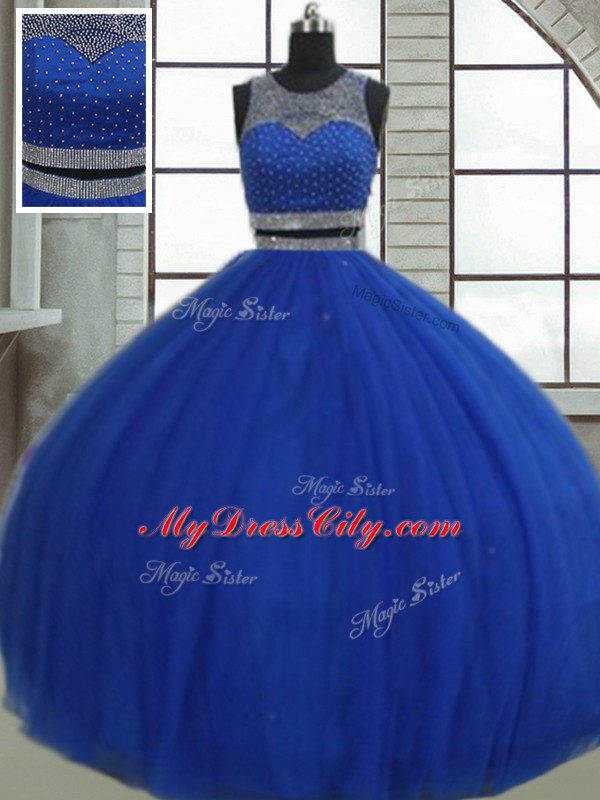 Attractive Beading and Sequins Quinceanera Gowns Royal Blue Clasp Handle Sleeveless Floor Length