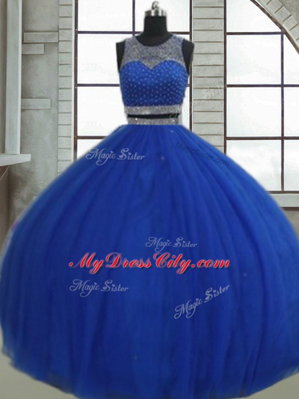 Attractive Beading and Sequins Quinceanera Gowns Royal Blue Clasp Handle Sleeveless Floor Length