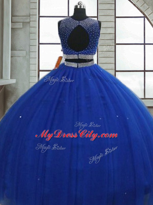 Attractive Beading and Sequins Quinceanera Gowns Royal Blue Clasp Handle Sleeveless Floor Length