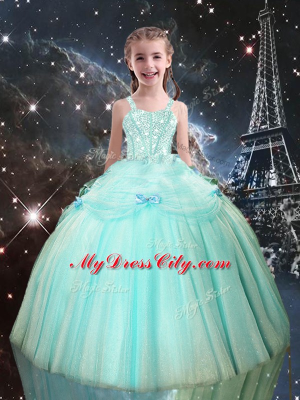 On Sale Floor Length Ball Gowns Sleeveless Aqua Blue Little Girl Pageant Gowns Lace Up