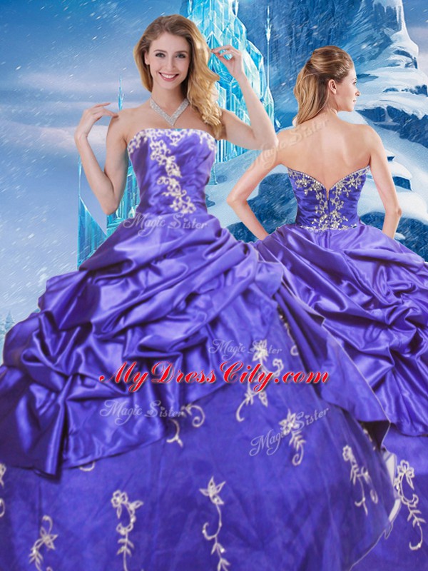 Wonderful Appliques and Pick Ups Quinceanera Dress Purple Zipper Sleeveless Floor Length