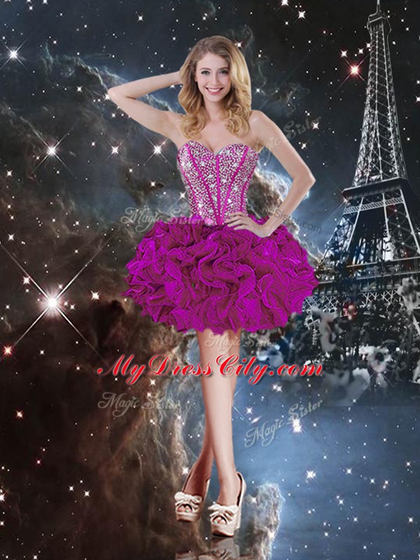 Fuchsia Sleeveless Organza Lace Up Quinceanera Dresses for Military Ball and Sweet 16 and Quinceanera