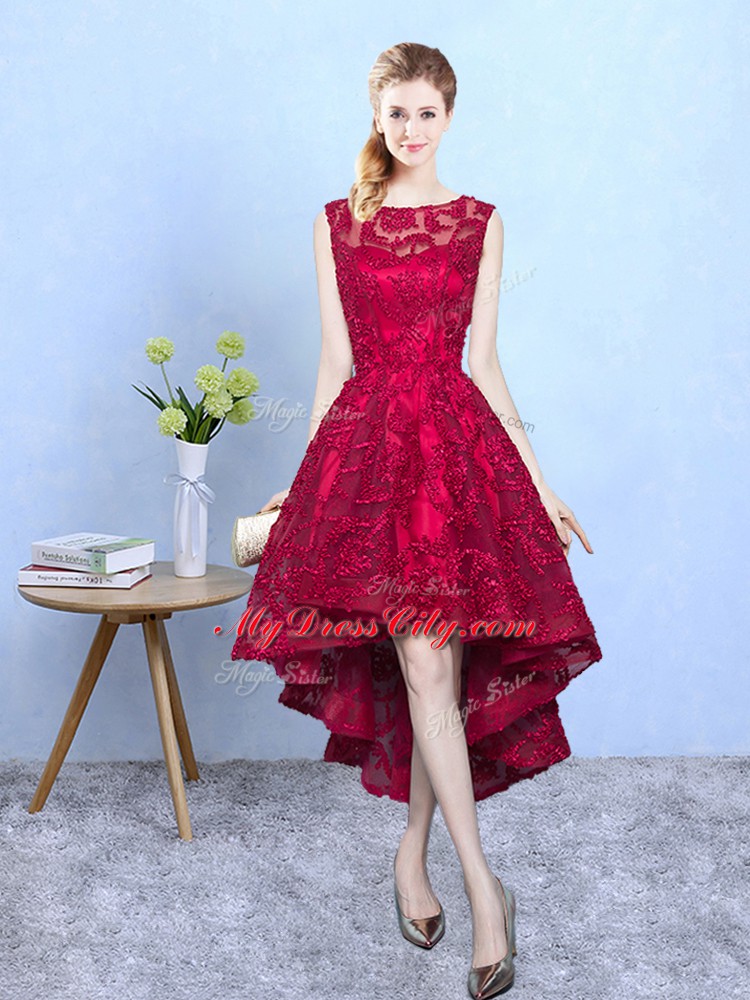 Pretty High Low A-line Sleeveless Burgundy Vestidos de Damas Zipper