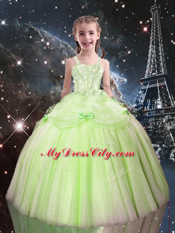 Romantic Yellow Green Ball Gowns Sweetheart Sleeveless Tulle Floor Length Lace Up Beading Sweet 16 Dress