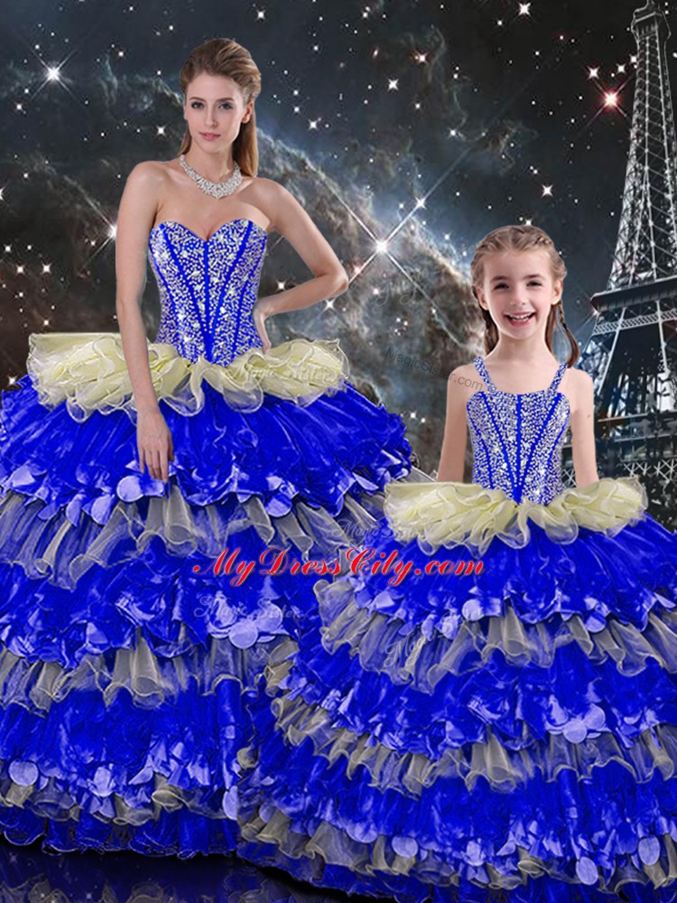 Exceptional Sweetheart Sleeveless Organza 15 Quinceanera Dress Beading and Ruffles Lace Up