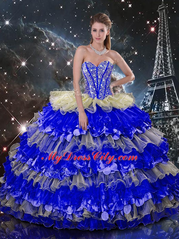 Exceptional Sweetheart Sleeveless Organza 15 Quinceanera Dress Beading and Ruffles Lace Up