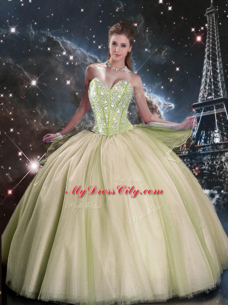 Nice Sleeveless Lace Up Floor Length Beading Quinceanera Gowns