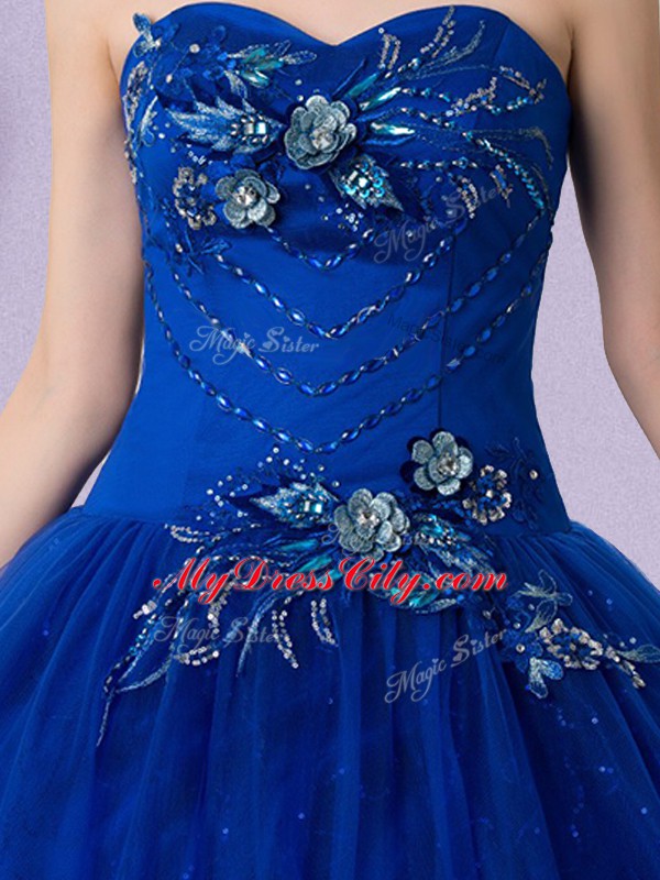 Extravagant Floor Length Royal Blue Ball Gown Prom Dress Tulle Sleeveless Beading and Appliques