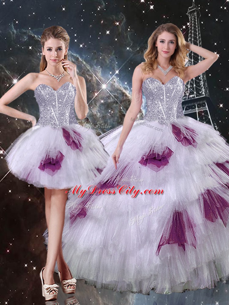 Multi-color Sleeveless Floor Length Beading and Ruffled Layers and Sequins Zipper Vestidos de Quinceanera