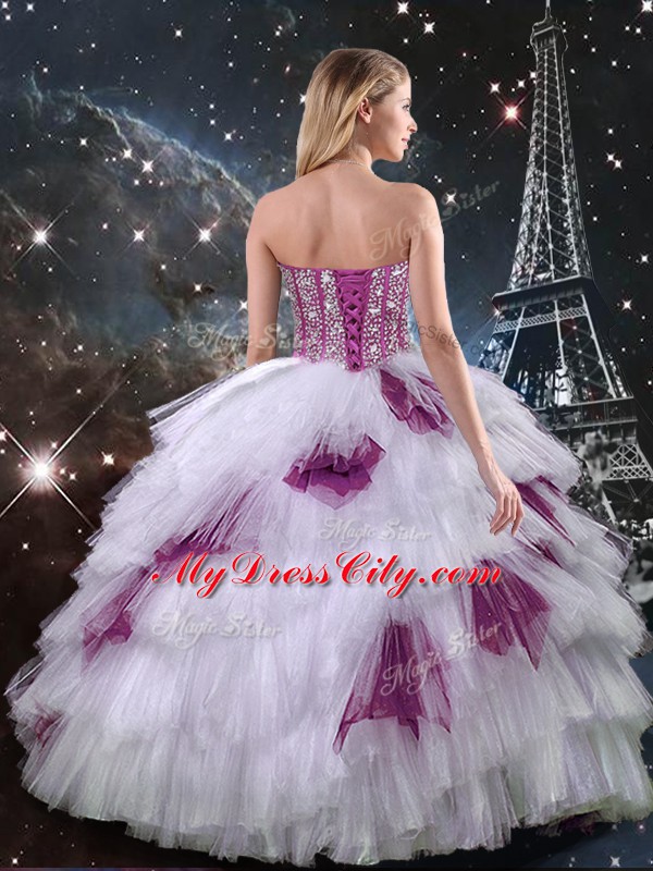 Multi-color Sleeveless Floor Length Beading and Ruffled Layers and Sequins Zipper Vestidos de Quinceanera