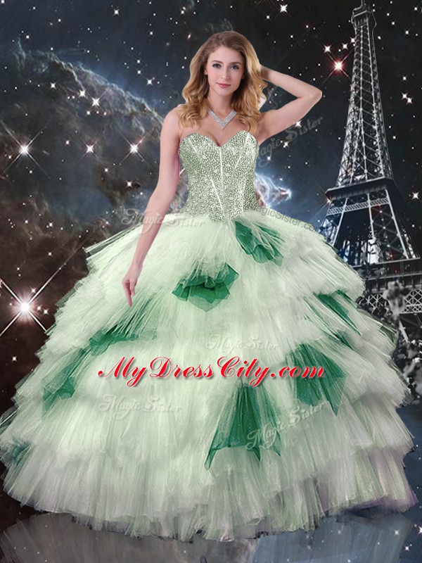 Multi-color Sleeveless Beading and Ruffled Layers and Sequins Floor Length Sweet 16 Quinceanera Dress