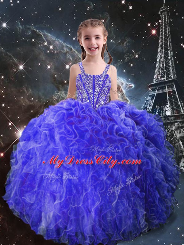 High End Organza Sleeveless Floor Length Sweet 16 Dress and Beading and Ruffles