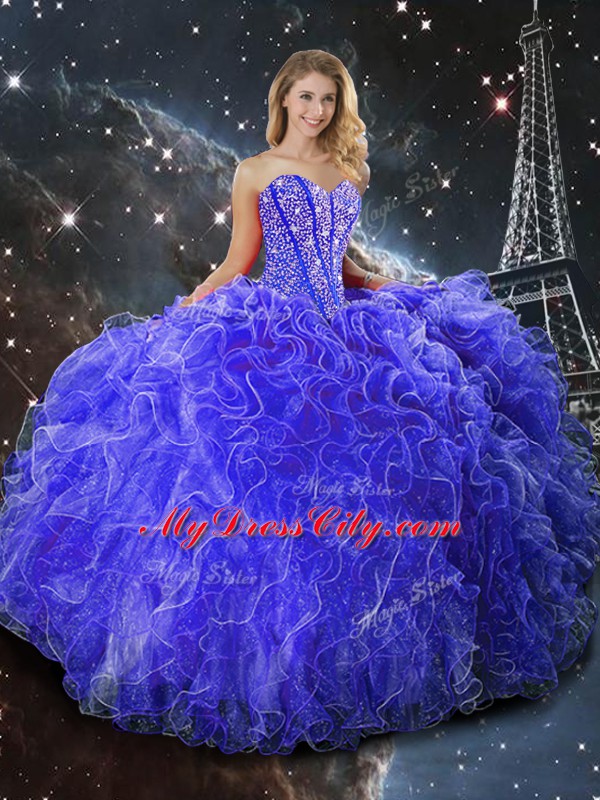 High End Organza Sleeveless Floor Length Sweet 16 Dress and Beading and Ruffles