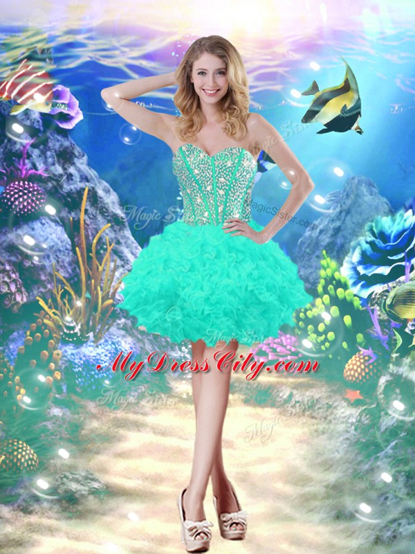 Perfect Turquoise Sleeveless High Low Beading and Ruffles Lace Up 15th Birthday Dress