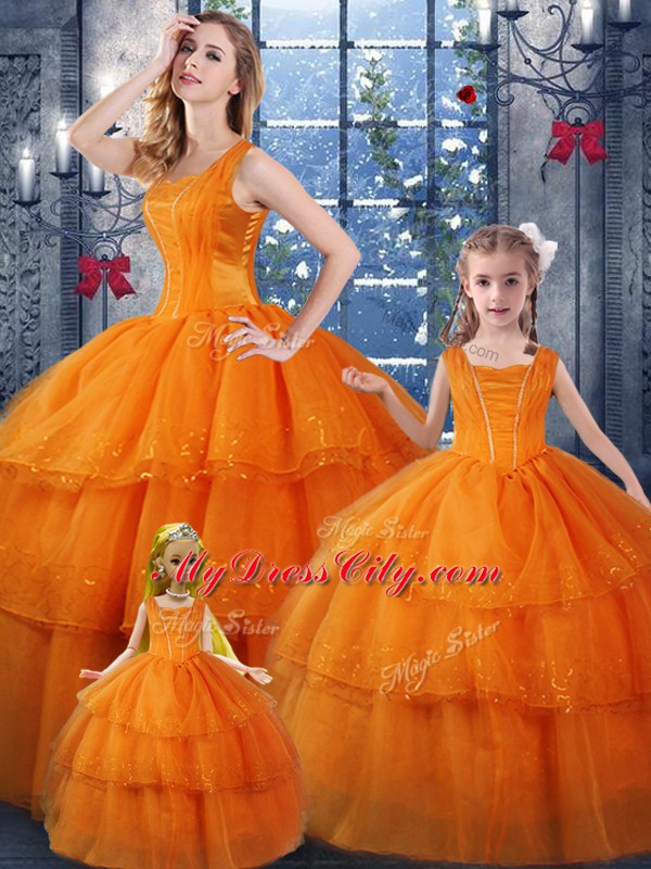 Elegant Floor Length Orange Quinceanera Dress Straps Sleeveless Lace Up