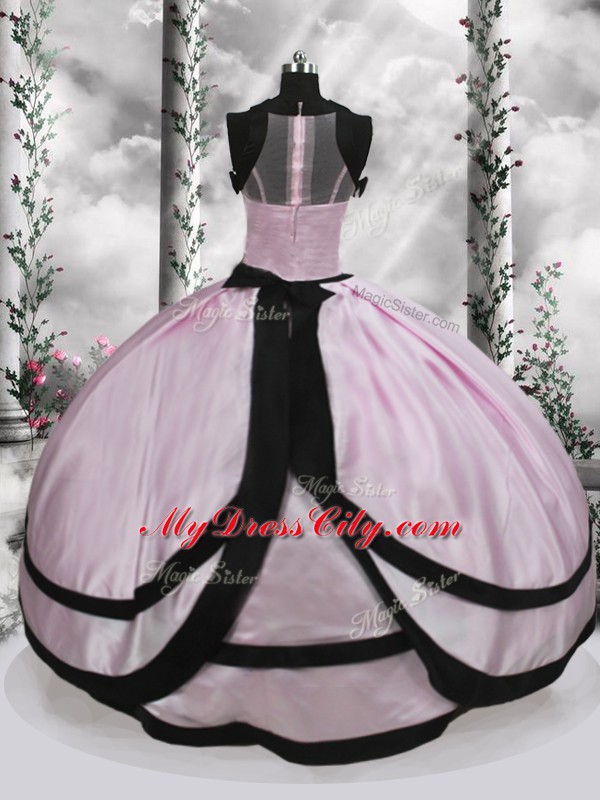 New Arrival Floor Length Pink Quinceanera Dress Taffeta Sleeveless Ruching