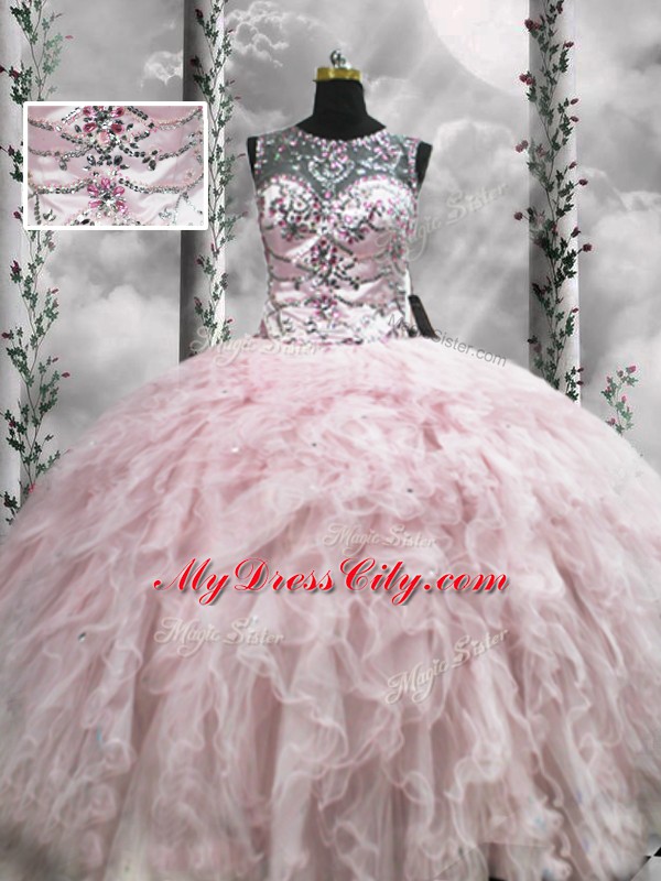 Customized Floor Length Ball Gowns Sleeveless Pink Sweet 16 Quinceanera Dress Zipper