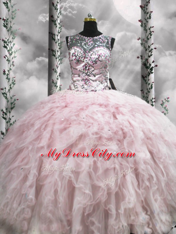 Customized Floor Length Ball Gowns Sleeveless Pink Sweet 16 Quinceanera Dress Zipper