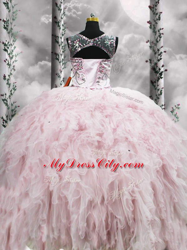 Customized Floor Length Ball Gowns Sleeveless Pink Sweet 16 Quinceanera Dress Zipper