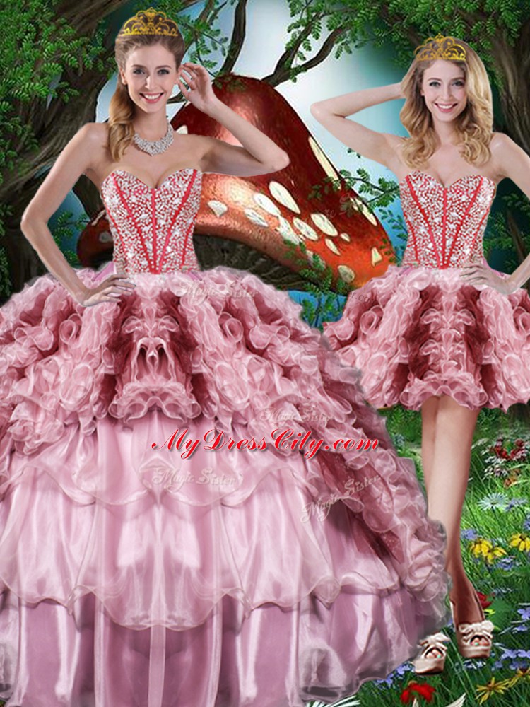 Trendy Multi-color Quince Ball Gowns Military Ball and Sweet 16 and Quinceanera with Beading and Ruffles and Ruffled Layers Sweetheart Sleeveless Lace Up