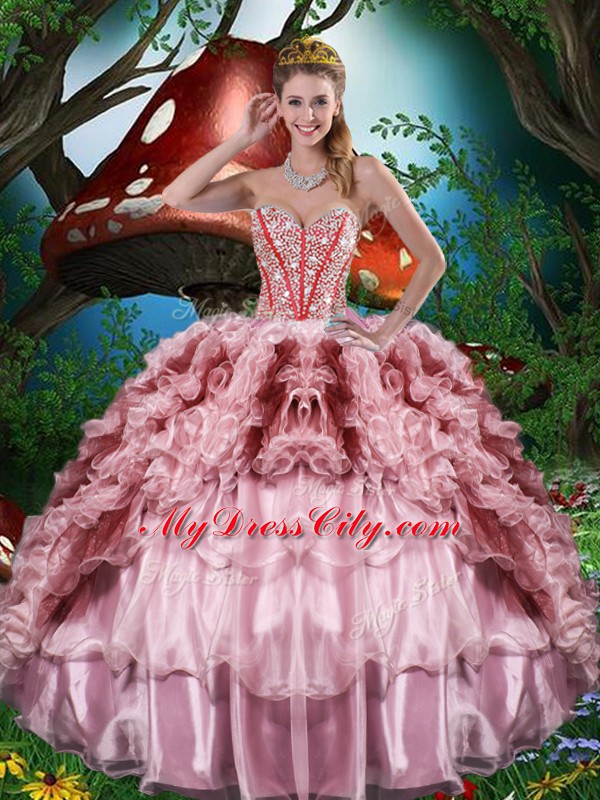 Trendy Multi-color Quince Ball Gowns Military Ball and Sweet 16 and Quinceanera with Beading and Ruffles and Ruffled Layers Sweetheart Sleeveless Lace Up