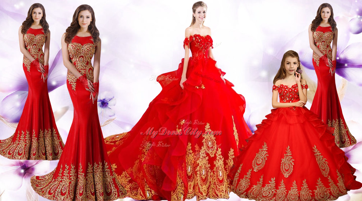 Red Quinceanera Dresses Military Ball and Sweet 16 and Quinceanera with Beading and Appliques and Embroidery Sweetheart Sleeveless Brush Train Lace Up